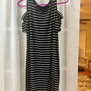 Black and white peek a boo shoulder dress. XS . WHBM